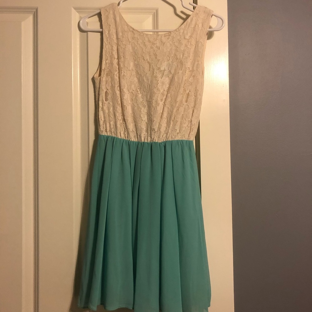 Gorgeous Pool Blue and Lace Mini Cocktail Dress